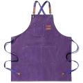 Canvas Kitchen Apron for Men Women Cooking Apron 3 Pockets(purple)