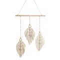 Nordic Woven Macrame Boho Leaf Feather Tassel Cotton Tapestry,white