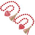 2 Pieces Valentine's Day Heart Wooden Bead Garlands Farmhouse Beads