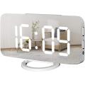 Digital Alarm Clock Large Mirrored Led Display,usb Charger, White