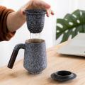 Ceramic Coffee Mug Tumbler Rust Glaze Tea Milk Beer Mug with Wood-b