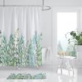 Shower Curtain with 12 Hooks Children Bathtub, 180x180cm White Green
