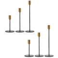 6pcs Matte Black Candle Holders with Brass Color Top Holder for Party