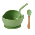 Silicone Bowl Set with Straw Children's Spoon Tableware Light Green