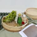 Rattan Serving Tray Round Plate Picnic Desserts Fruit Food Display