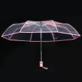 Transparent Umbrella Automatic Umbrella Compact Folding,transparent + Pink Border