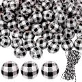 120pcs Black White Wood Beads with 20m Rope for Garland Decoration