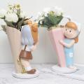 Gift Home Desktop Decoration Girl Holding Vase Resin Flower Pot S