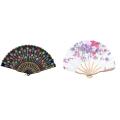 Colored Embroidered Flower Pattern Black Cloth Folding Hand Fan