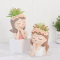 Cartoon Girl Desktop Succulent Plant Potted Flower Pot,11 X 7 X 7cm