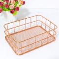 Desktop Metal Basket Storage Box Iron Grid Storage Tray Rose Gold