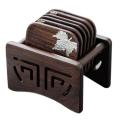 Ebony Round Wooden Square Chinese Style Tea Accessories Set C