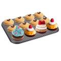 Heavy Duty Carbon Steel Cupcake Baking Tray,12 Cup Cupcake Shaped