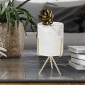 2x Marble Vase Wrought Iron Flower Pot Gold + White Ceramic L