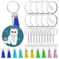 40pcs Clear Circle Keychains Blanks Bulk with Tassels for Craft Diy