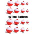Bobbers Assortment, 16 Set Red and White Fishing Bobbers for Fishing