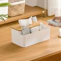 Storage Organizer Box with Wooden Lid for Tissue Paper Makeup Case -b