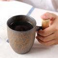 Vintage Ceramic Coffee Mug Tea Milk Beer Mug with Wood Handle 1