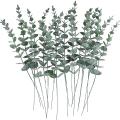 24pcs Artificial Leaves Stems Grey Green Branches for Wedding Banquet