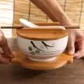 1000ml Ceramic Bowl Spoon Bowl Mat with Cover Soup Bowl Cutlery Set