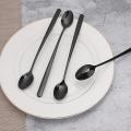 8 Ice Cream Spoons Long Drink Spoons Stainless Steel Black 22 Cm Long