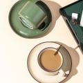 Coffee Cup and Saucer Set Nordic Ceramic Cup with Spoon(green)