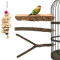 4 Pack Wood Bird for Cage, Parrot Perch Stand Exercise Climbing Toy