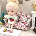 1/12 Scale Doll House Miniature Double Sofa with Pillow for Dollhouse