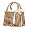 Woven Rattan Totes with Bow and Cloth Lining, Beach Bag,square Basket