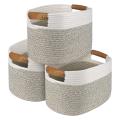 3 Pack Woven Cotton Rope Storage Baskets, for Organizing,with Handles