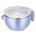 Round Instant Noodle Bowl with Lid and Handles Stainless Steel Blue