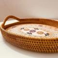 3pcs/set Handmade Woven Rattan Food Basket Fruit Plate Tea Fruit Tray