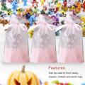 50 Pcs Party Favor Bags, Plastic Drawstring Gift Treat Bag, (flower)