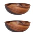 Natural Handmade Wooden Salad Bowl Classic Large Round Plates Kitchen