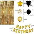 Black and Gold Birthday Party Decorations Set with Balloons, Curtain