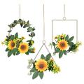 3pcs Floral Hoop Wreath,hanging Garland Artificial Silk Sunflowers