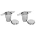2x Premium Tea Strainer with Lid and Double Handle, Stainless Steel