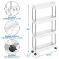 4 Tier Slim Storage Cart Mobile Shelving Unit Organizer, White