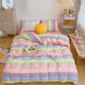 Set Of 4 Colorful Stripes Cover,cotton Rainbow Cute Bedding Set