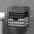 Foldable Iron Laundry Basket Wall Mounted Bathroom Dirty Black