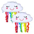 6 Pcs Rainbow Cloud-shaped Mylar Foil Balloons Smiling Face Balloons