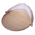 Handmade Bamboo Woven Bug Proof Wicker Basket Dustproof Picnic Tray