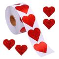 Glitter Red Heart Stickers Roll,heart Labels for Wedding(500pcs/roll)