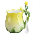 Ceramic Rose Flower Shape Teacups Breakfast Cups with Spoon-yellow