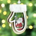 Gloves Shape Christmas Pendant with Lanyard Wood Santa Claus Pattern
