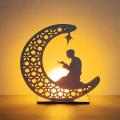 Eid Mubarak Ramadan Decoration, Stars and Moon Led Wooden Crafts C