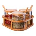 Condiment Jars with Bamboo Spoon and Lids Seasoning Container Box Set