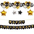 Happy Anniversary Banner with Gold Print Party Decor Display -black
