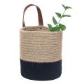 Wall Mounted Woven Hanging Basket Storage with Leather Handle, Small