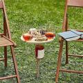 Outdoor Wine Table with Foldable Round Desktop Mini Wooden Picnic